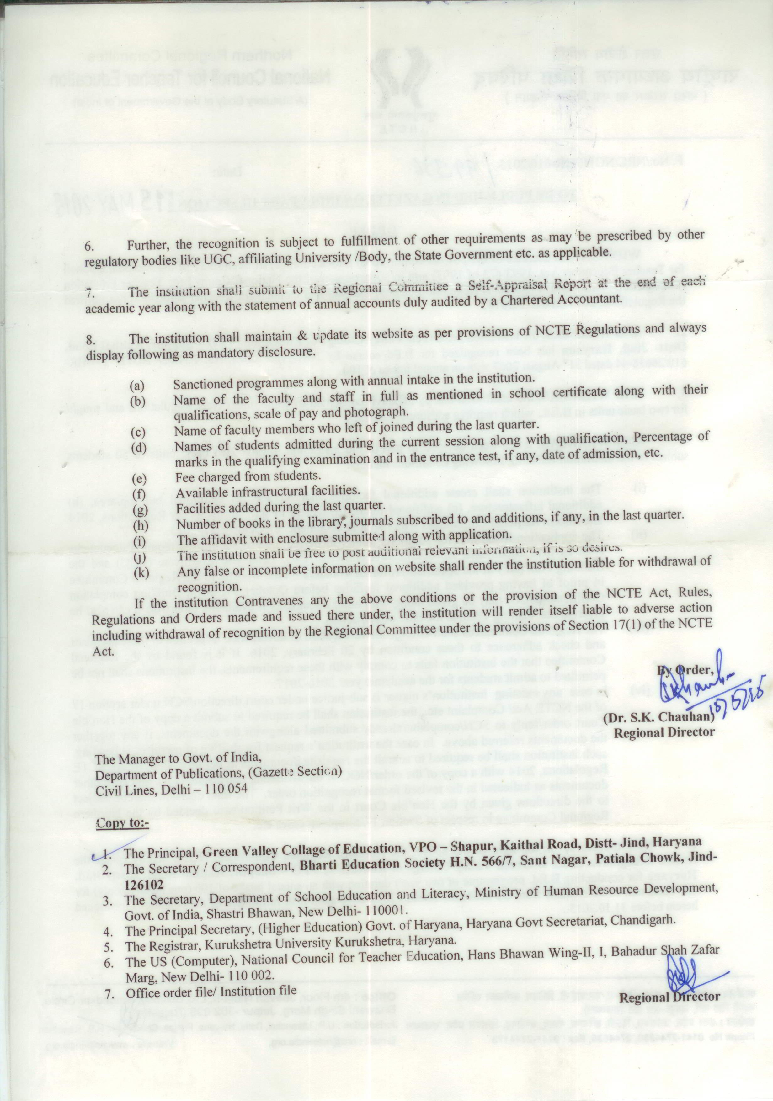 Recognition Order NCTE B.Ed.-2015 Back